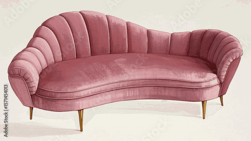 Inviting Sofa A curved, blush-pink velvet sofa isolated watercolor vector illustration svg