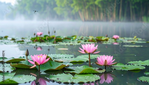 pink water lily in pond