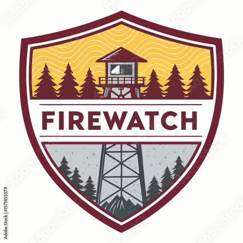 A stylized shield emblem featuring a lookout tower, likely for firewatch or park rangers.