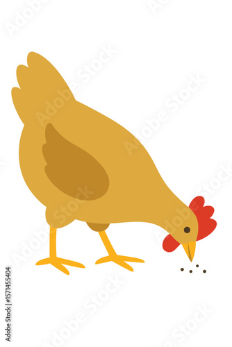 Vector Illustration of a Chicken Pecking at Seeds