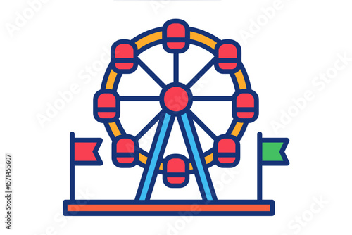 Vector Illustration of a Colorful Ferris Wheel at Amusement Park