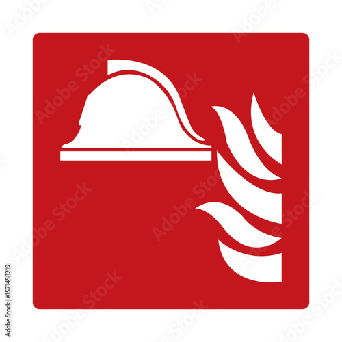 Firefighting equipment set. Red sign. Storage place for essential fire extinguishing equipment collected in one place. Firefighting inventory.