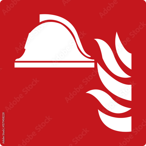 Firefighting equipment set. Red sign. Storage place for essential fire extinguishing equipment collected in one place. Firefighting inventory.