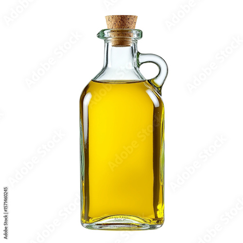 Clear glass bottle golden olive oil cork stopper liquid