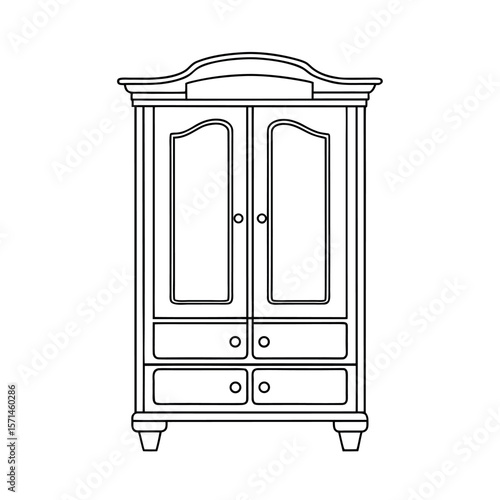 Minimalist Wardrobe Line Art Wooden Illustration