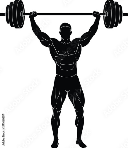 Bodybuilder weightlifting silhouette vector illustration for fitness gym use