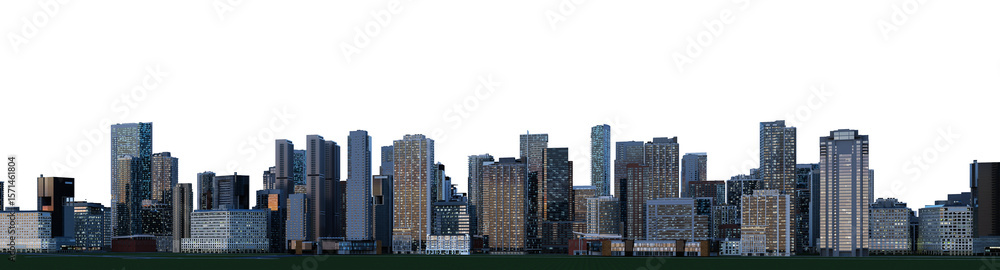 Fototapeta premium 3D render of a panoramic night city view on a transparent background. 