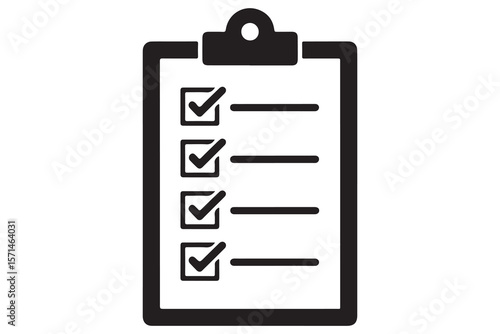 Checklist clipboard silhouette icon for task management and planning isolated on white background