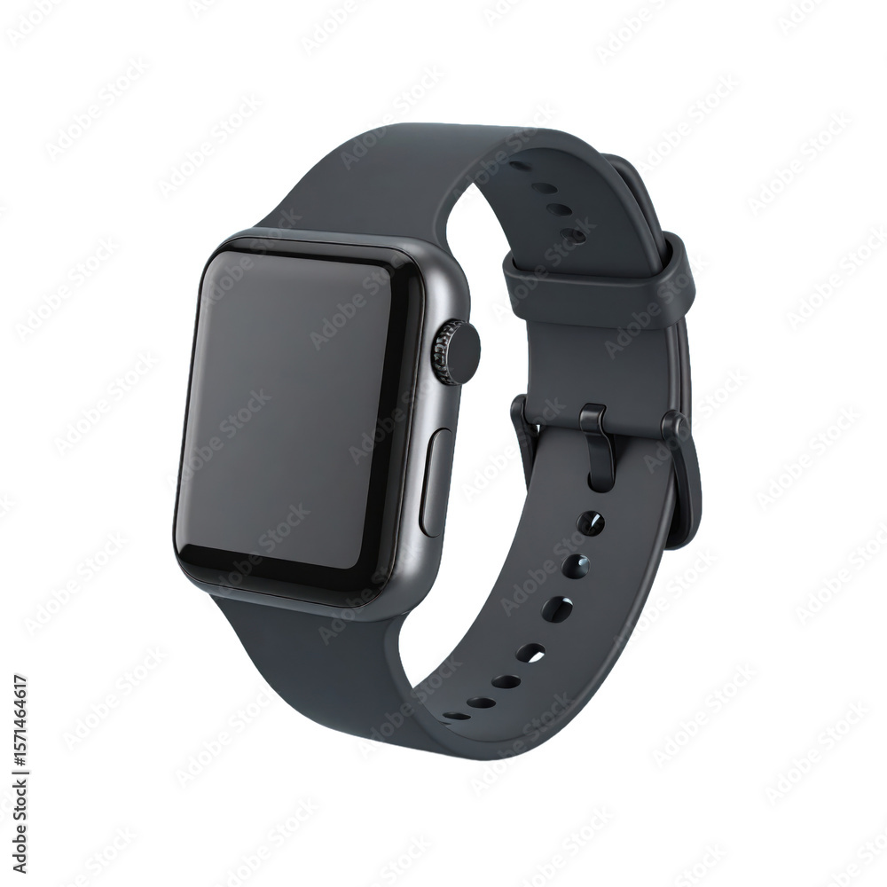 Dark Grey Smartwatch Showing Time Isolated Transparent Background Dark Grey Smartwatch Showing Time Isolated Transparent Background