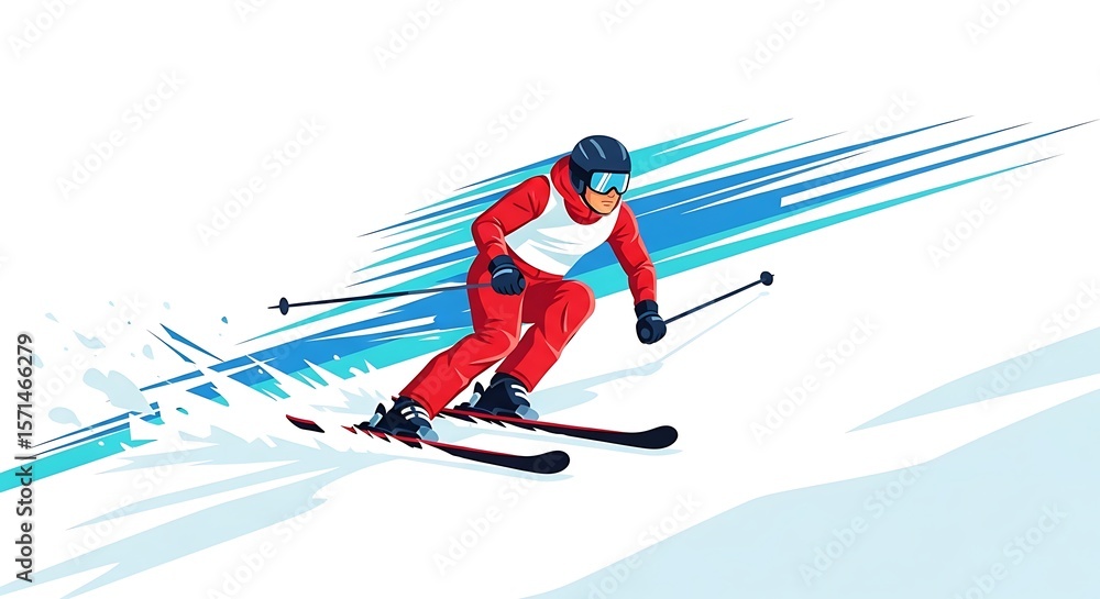 Obraz premium Downhill Skier Vector – Winter Sport Action Scene on White