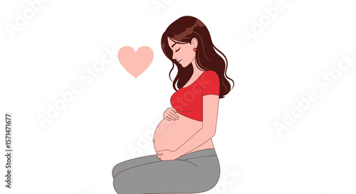 Illustration of pregnant woman with heart shape for maternity concept art