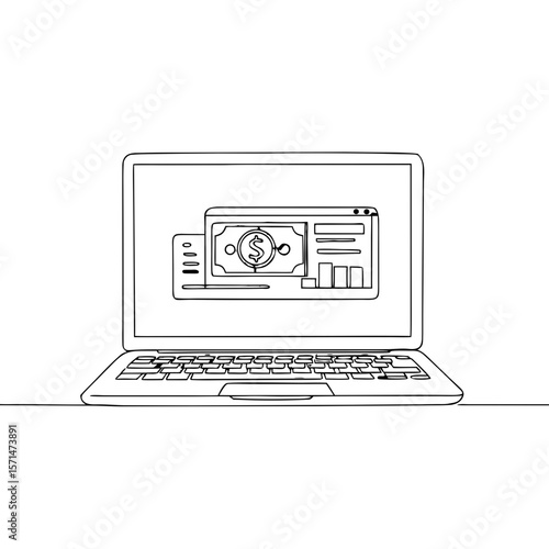 Laptop showing banking transaction with digital payment interface  