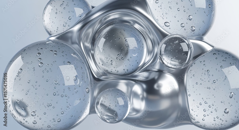 Abstract macro of gel spheres with bubbles and liquid metal Abstract macro of gel spheres with bubbles and liquid metal