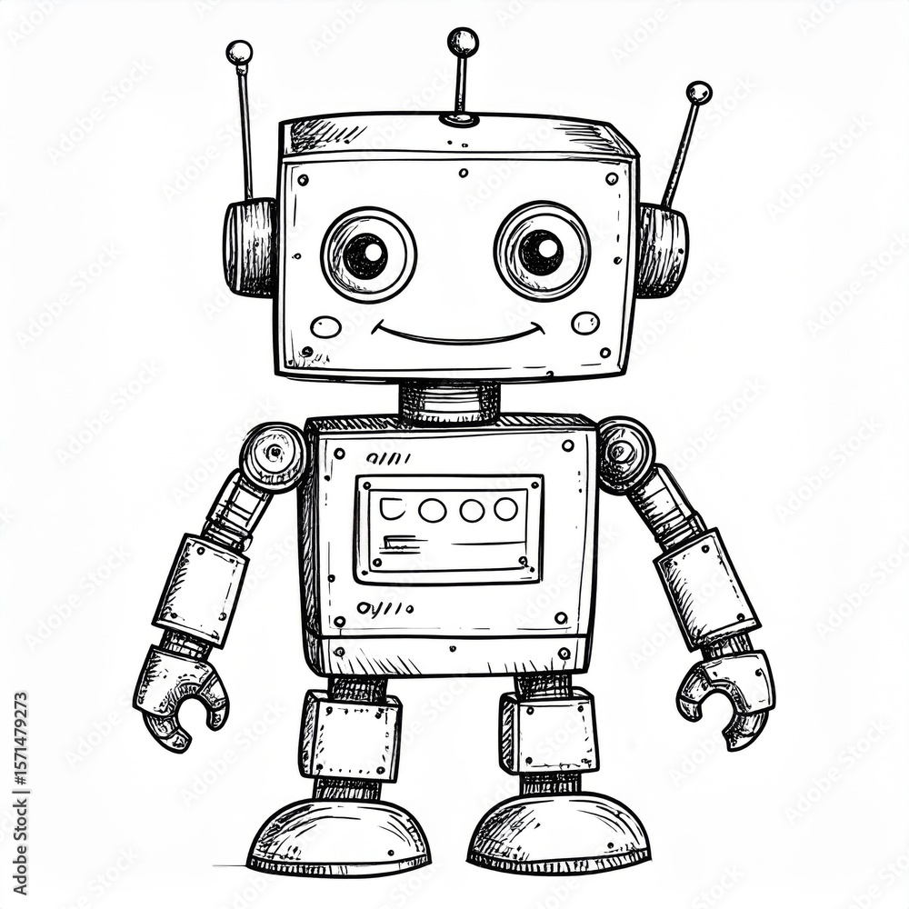 Fototapeta premium Vintage Robot Illustration On White Background