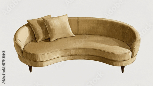 Hearthside Rest Beige gold curved sofa bed isolated watercolor vector illustration svg