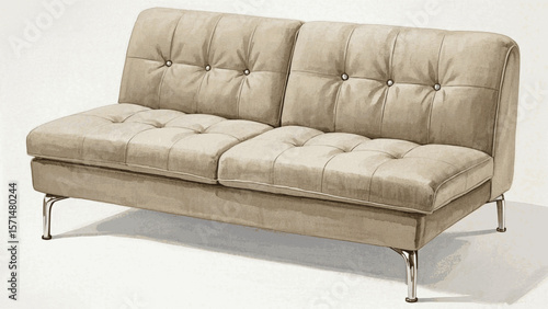 Sofa Study light beige, tufted futon sofa isolated watercolor vector illustration svg