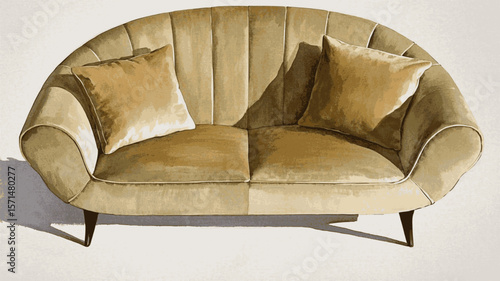 Watercolor Lounge Beige gold curved sofa bed isolated  vector illustration svg