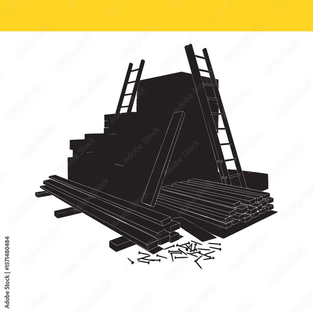 Fototapeta premium Construction Materials Lumber, Plywood, and Tools for Building Projects