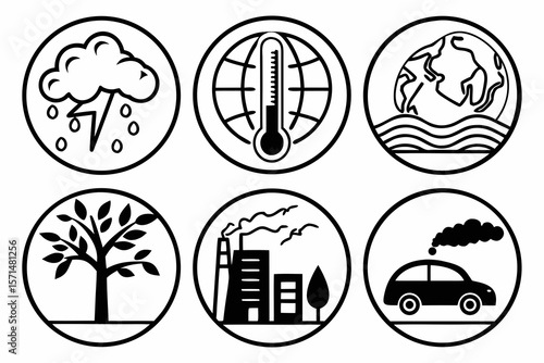 Climate change and environmental icons isolated on white background