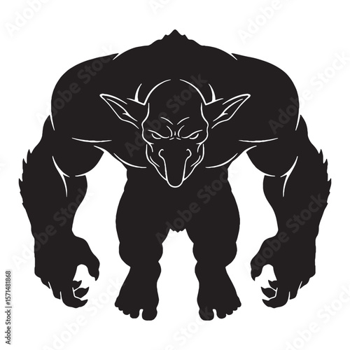 Precise Troll digital black profile, meticulously capturing subtle creature features - Troll silhouette - Troll Vector - Silhouette of Troll - mythical creature silhouette

