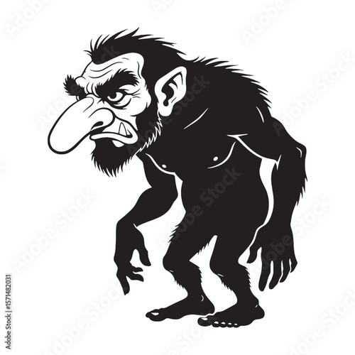 Pure Troll digital black form, offering a clean, distinct graphic for multiple designs - Troll silhouette - Troll Vector - Silhouette of Troll 