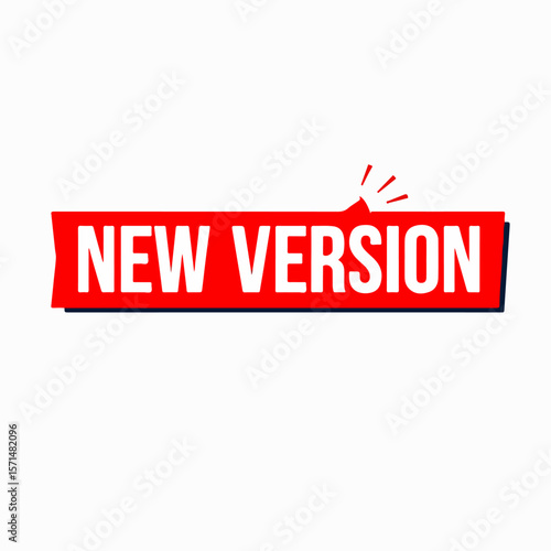 Vibrant red banner announcing a new version isolated on white background