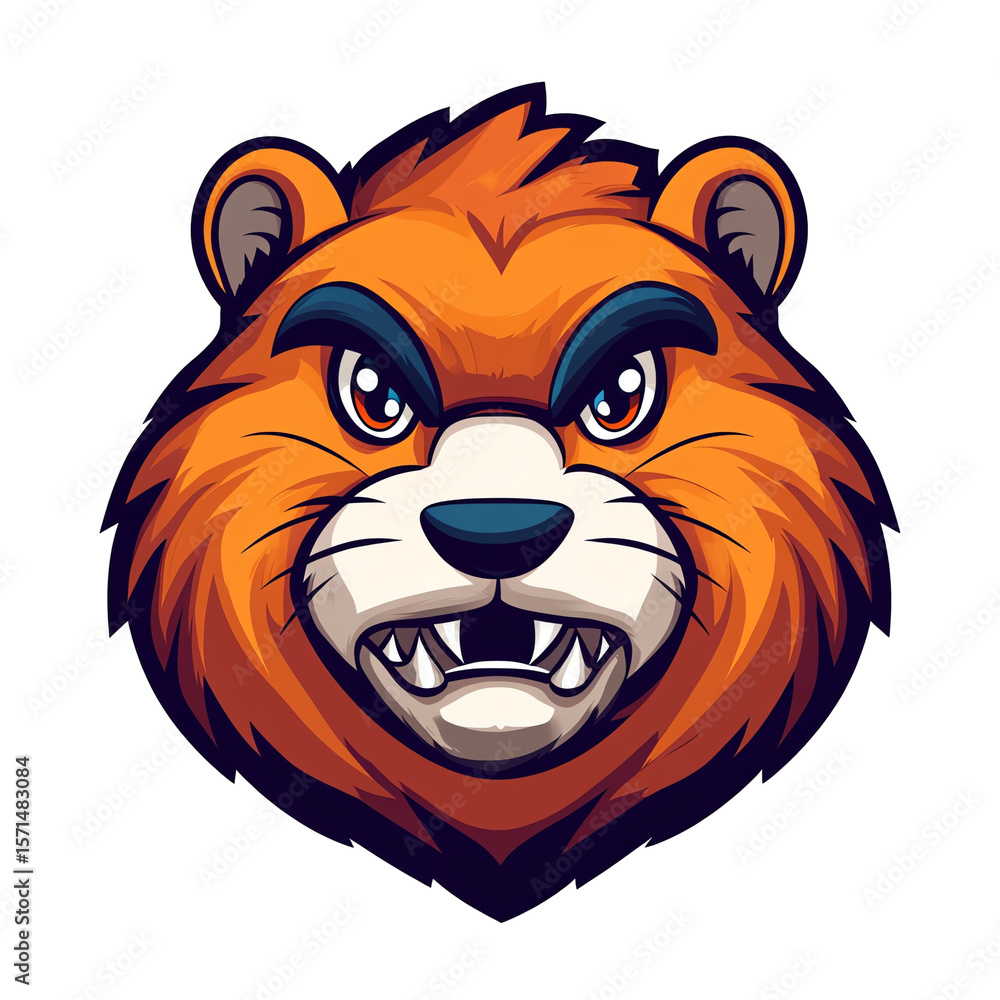 Obraz premium Fierce Orange Bear Mascot Head: Vector Illustration for Logos, Branding, and Gaming