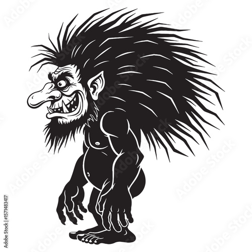 Imposing Troll mythical creature digital black silhouette, showcasing its distinctive and formidable form - Troll silhouette - Troll Vector - Silhouette of Troll - monster vector

