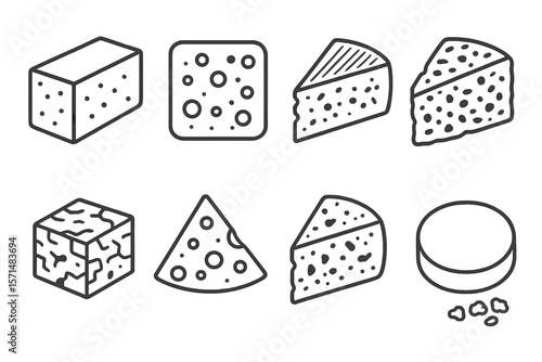 Cheese outline icon set: dairy, food, cuisine, creamy icons collection