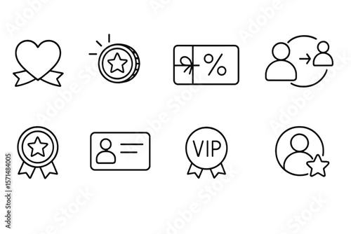 Loyalty program line icon set. membership, reward, vip, gift in outline style