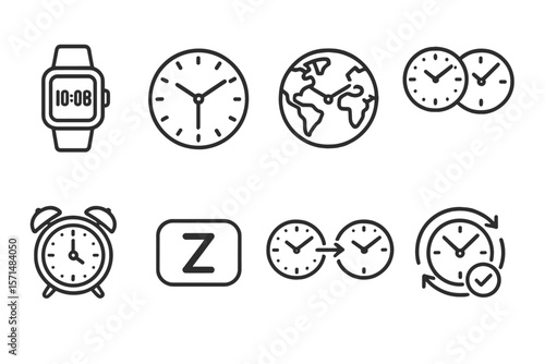 Time and clock icon set. linear style for schedule and punctuality visuals