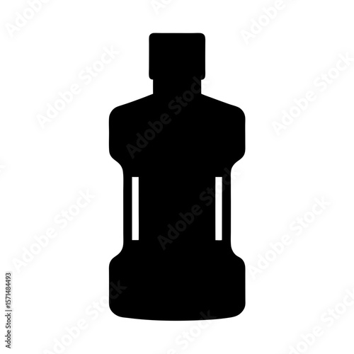 Silhouette of a mouthwash bottle with curved sides and a rectangular top