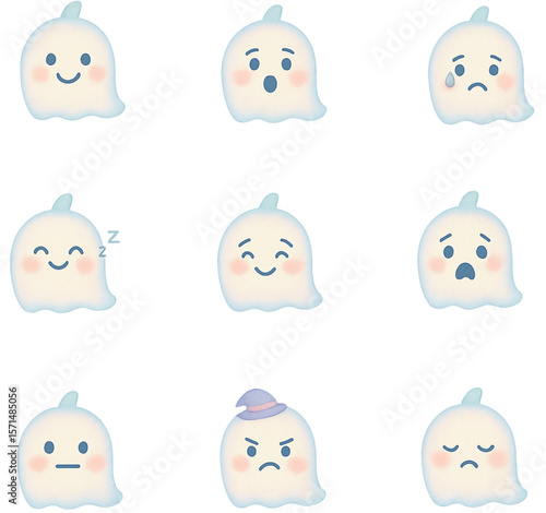 Ghost Emotions – Pastel Halloween Mood Tracker Icons Set (9 PNG)