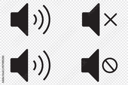 Speaker icon set. Sound icon. Volume mute sign. Audio speaker mute volume vector set. Mute speaker, sound off icon vector set collection. Volume, audio sign symbol. 