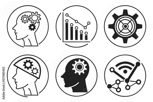 Icons of artificial intelligence, machine learning, and robotics