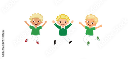 Three happy boys jumping with joy children