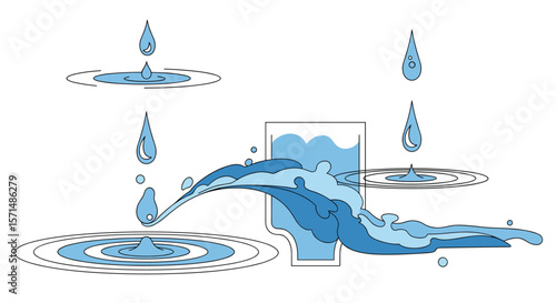 Observing the dynamic splash and ripple effects of falling water droplets impacting a surface