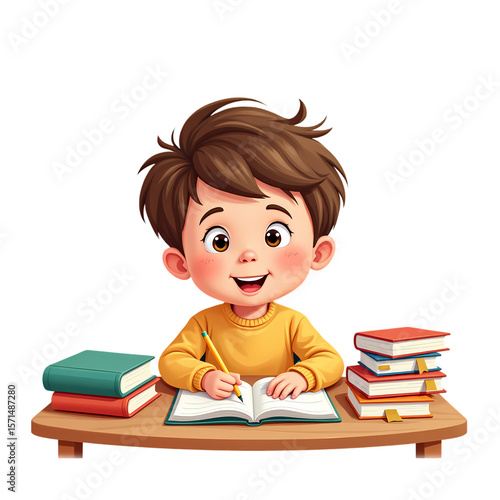 Student Concentrating on Notebook Task