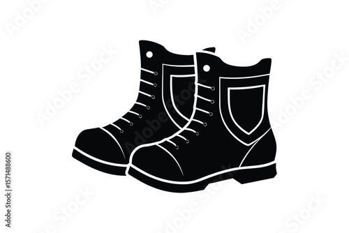 Silhouette design illustration of riot control boots with shielded toes.eps