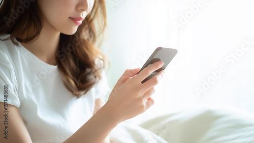 スマホを触る日本人女性