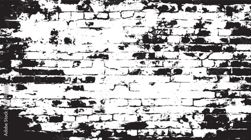 A black and white grungy brick wall texture with distressed and weathered appearance for backgrounds use