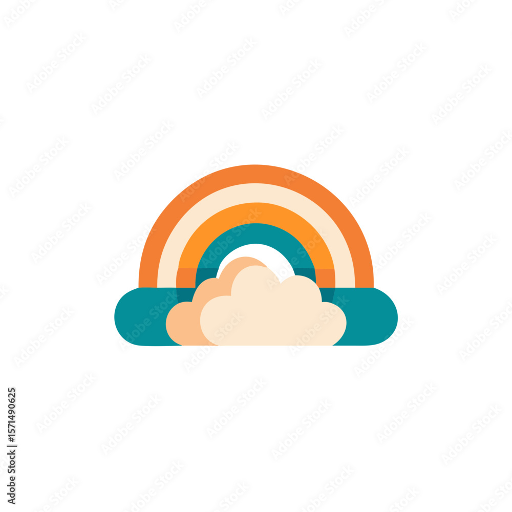Fototapeta premium Colorful flat illustration of a vibrant rainbow arching over fluffy clouds, creating a cheerful atmosphere with bright hues and a sense of joy and positivity in the design