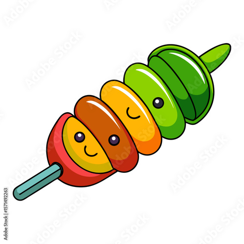 Cute cartoon food skewer with smiling face vector