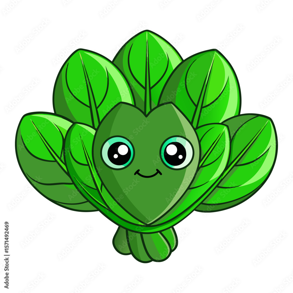 Cute green leafy character with big eyes leaves cartoon Cute green leafy character with big eyes leaves cartoon