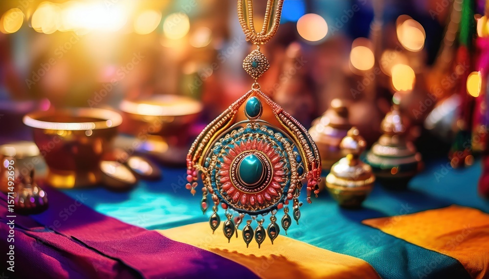 Naklejka premium Vibrant Background Highlighting Indian Jewelry A Colorful Traditional Display