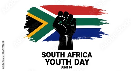South Africa Youth Day Observance Featuring a Black Fist in Front of a Painted South African Flag Backdrop