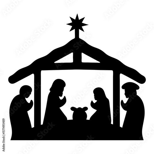 Silhouette of the Nativity Scene with the Star of Bethlehem Above