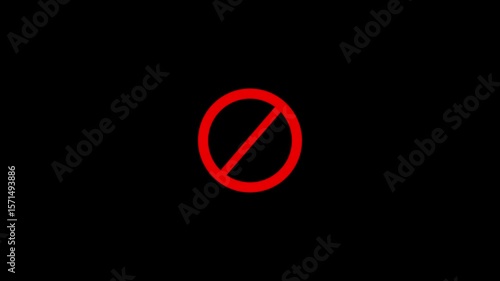 Stop sign red icon. Warning or no entry forbidden circle and line symbol on a dark background.