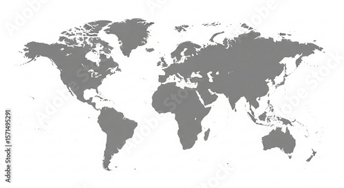 Flat blank world map in soft grey tone with no text, perfect for infographic overlay or data visualization