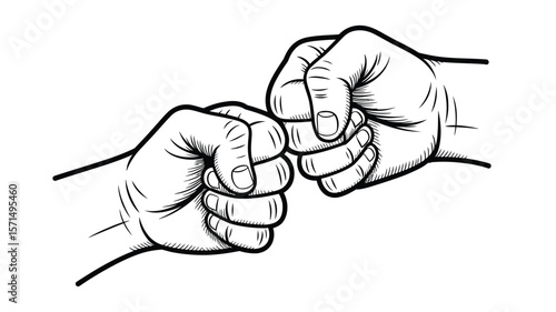 Two Hands Bumping Fists Black and White Illustration